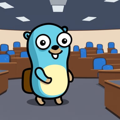 Go Blue Gopher listens to a Golang congress.