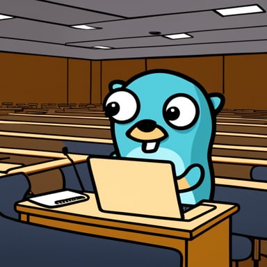Go Blue Gopher attending a GopherCon congress.