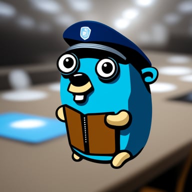 A realistic Go Blue Gopher attending a GopherCon congress with many participants.