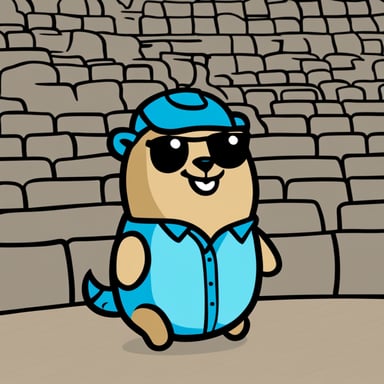 A realistic Go Blue Gopher attending a GopherCon congress with many participants.