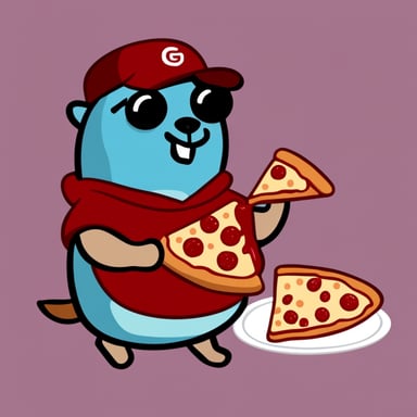 Go Blue Gopher eating pizza.