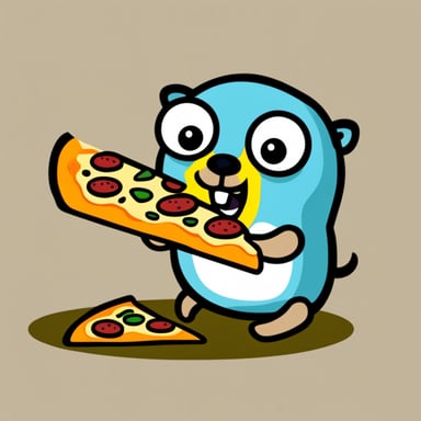 Go Blue Gopher eating pizza.