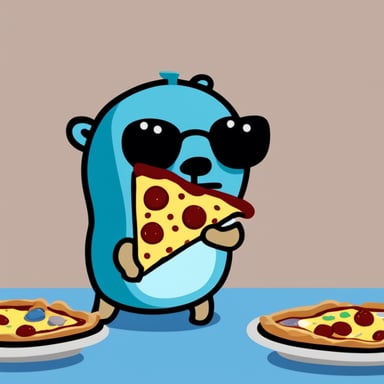 Go Blue Gopher eating pizza.