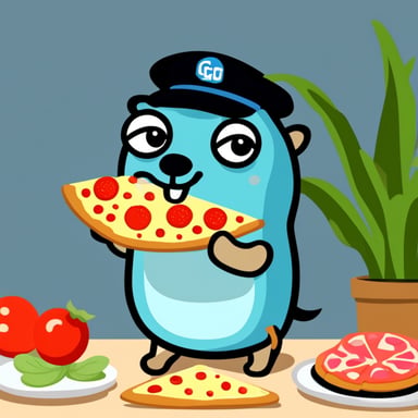 Go Blue Gopher eating pizza.