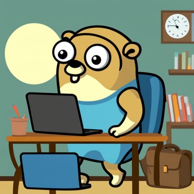 Fatigue Go Blue Gopher with laptop