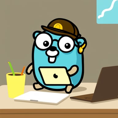 Fatigue Go Blue Gopher with laptop