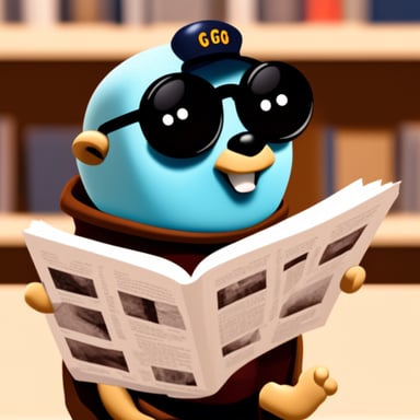 Go Blue Gopher reading a magazine.