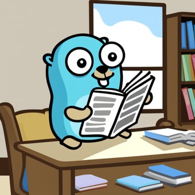 Go Blue Gopher reading a magazine.