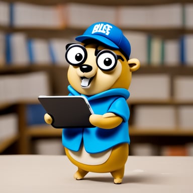 Go Blue Gopher reading an article on an iPad.