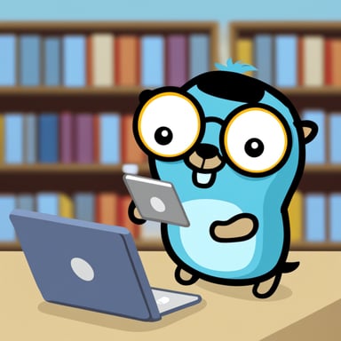 Go Blue Gopher reading an article on an iPad.