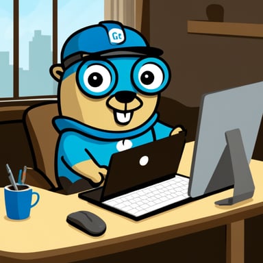 Go Blue Gopher working from home on the coolest computer.