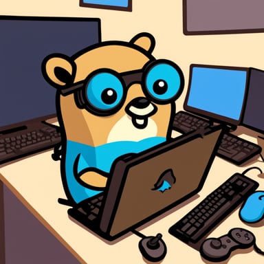 Focused Go Blue Gopher while gaming on a console.