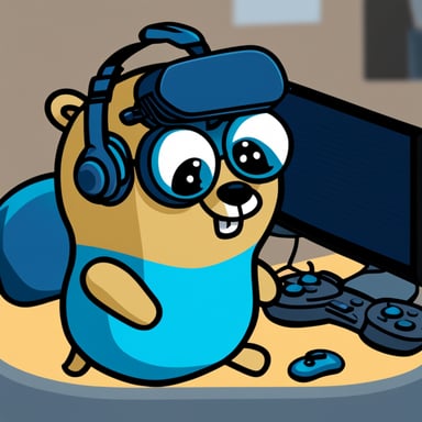 Focused Go Blue Gopher while gaming on a console.