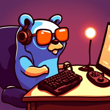 Focused Go Blue Gopher while gaming on a console.