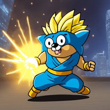 Go blue gopher powers up as Super Saiyan.