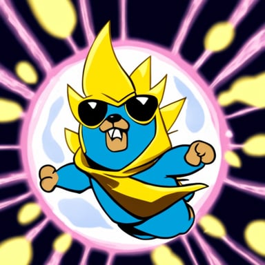 Go blue gopher powers up as Super Saiyan.