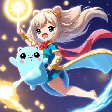 A go blue gopher as a magical girl from Japanese anime transforms with elegance and fights evil with her unique powers, bringing peace and harmony wherever she goes.