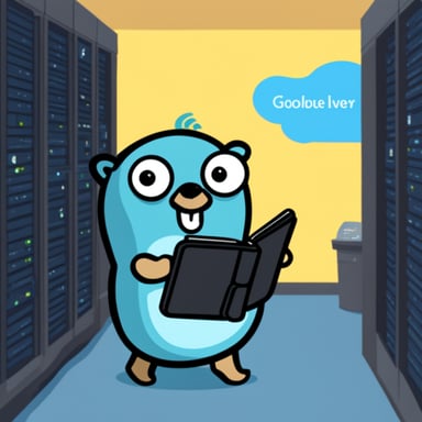 Go blue gopher managing a datacenter.