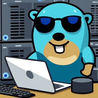 Go blue gopher managing a datacenter.