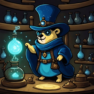 Go Blue Gopher conjuring magic in an alchemist chamber.