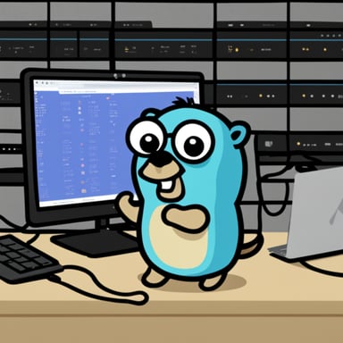 Happy Go Blue Gopher capturing network packets.