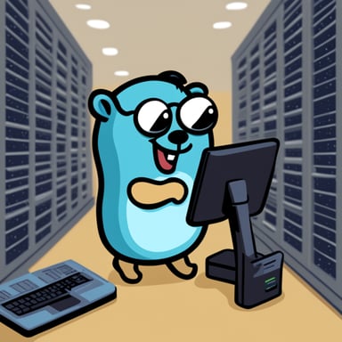 Happy Go Blue Gopher capturing network packets.