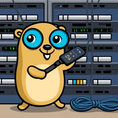 Happy Go Blue Gopher capturing network packets.
