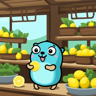Go Blue Gopher in a lemon stand.