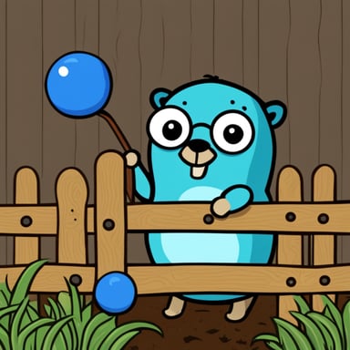 Go Blue Gopher counting things in a wooden fence.