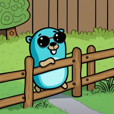 Go Blue Gopher counting things in a wooden fence.