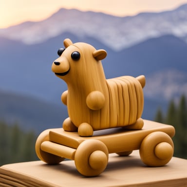 Happy Go Blue Gopher riding on a wooden Trojan horse with mountains in the background.