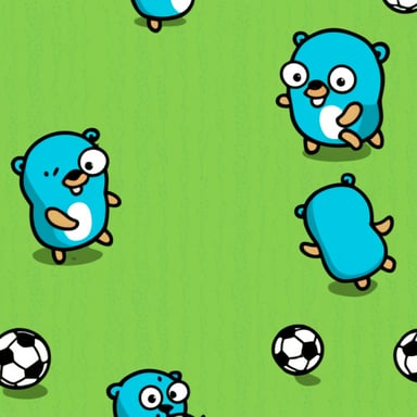 Go Blue Gopher playing soccer with other little colored gophers.