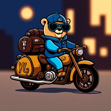 Go Blue Gopher riding motorcycle with sidecar.