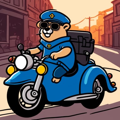 Go Blue Gopher riding motorcycle with sidecar.