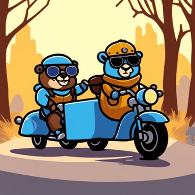 Go Blue Gopher riding motorcycle with sidecar.
