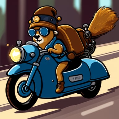 Go Blue Gopher riding motorcycle with sidecar.