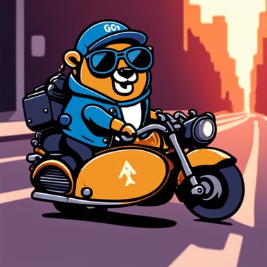 Go Blue Gopher riding motorcycle with sidecar.