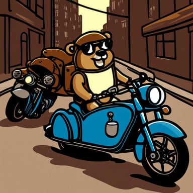 Go Blue Gopher riding a motorcycle with a sidecar.