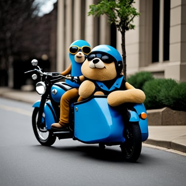 Go Blue Gopher sitting in the sidecar of a motorcycle.
