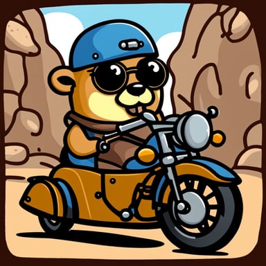 Go Blue Gopher sitting in the sidecar of a motorcycle.