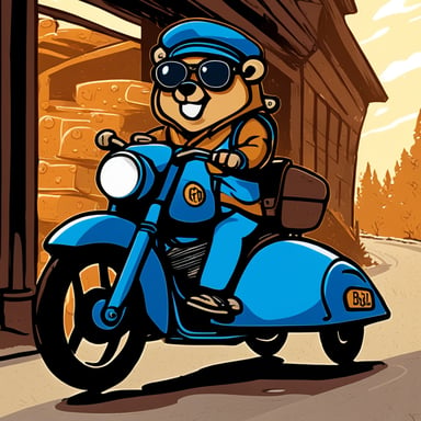 Go Blue Gopher sitting in the sidecar of a motorcycle.