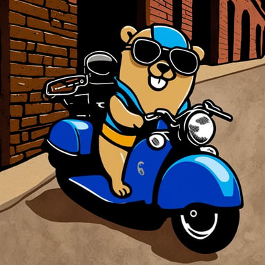 Go Blue Gopher sitting in the sidecar of a motorcycle.