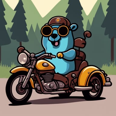 Go Blue Gopher in a motorcycle with a sidecar.