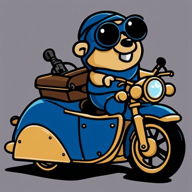 Go Blue Gopher in a motorcycle with a sidecar.