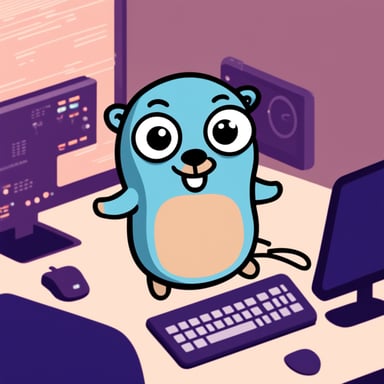 Happy Go Blue Gopher in computer.