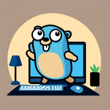 Happy Go Blue Gopher in computer.