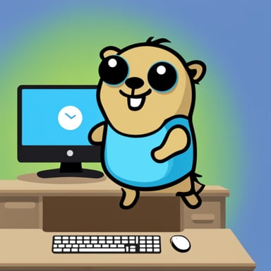 Happy Go Blue Gopher in computer.