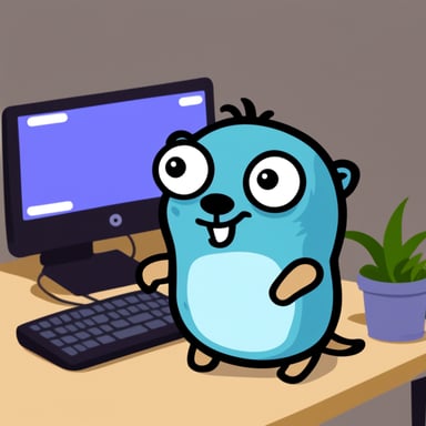 Happy Go Blue Gopher in computer.