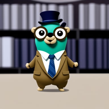 Go Blue Gopher in green corporation in suit