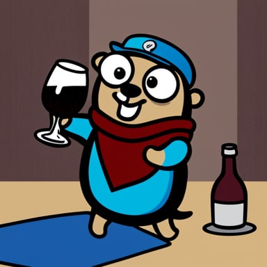 A go blue gopher drinking red wine.
